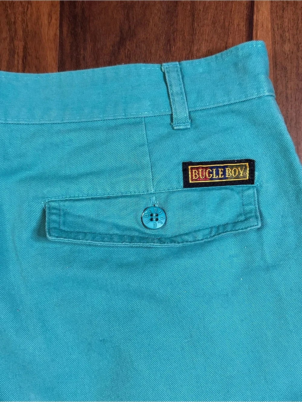 Vintage Y2K/90s Bugle Boy Teal Flat Front double pleated cotton Men's Shorts